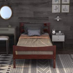 Noyer solide plate-forme double cadre de lit tête de lit pied de lit latte soutien matelas fondation pas de sommier nécessaire pour chambre dortoir - Product Image 2