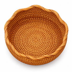 Panier en rotin naturel tissé à la main personnalisable, bord festonné, pour cuisine, boulangerie, pain, fruits, rangement multifonctionnel sur table, 6-10L - Product Image 2