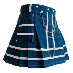 Jupe kilt artisanale pour femme, bleu marine et blanc, en coton, avec poches cargo, style écossais utilitaire - Product Image 2