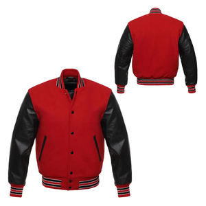 Custom <b>Men's</b> Red Wool Varsity <b>Jacket</b> Black Leather Sleeves Letterman <b>Jacket</b> Retro Streetwear <b>Baseball</b> Bomber <b>Jacket</b> Wholesale - Product Image 1