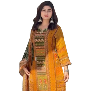 Superbe robe Sharara Salwar Kameez pakistanaise en tissu de soie Georgette lourde bicolore, dernières créations de designers, pour mariage et fête - Product Image 1