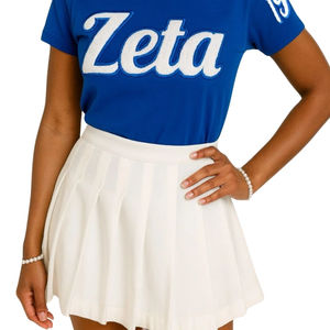 Camiseta de chenilla Zeta 1920 azul con letras blancas, ropa de hermandad, algodón, estilo universitario griego, camisa bordada para mujer - Product Image 6