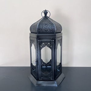 การออกแบบโดยช่างฝีมือโคมไฟทำด้วยมือการตกแต่งด้วยเหล็กและกระจกแกะสลักแบบโบราณ8.75x9.75X17สำหรับตกแต่งบ้านทุกโอกาส - Product Image 2