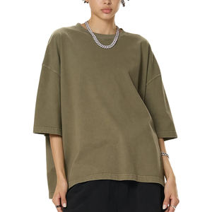 Camiseta de algodón lavado de 260 g para hombre, de corte holgado y manga corta, estilo urbano, lisa, de alto gramaje, que absorbe la humedad - Product Image 3