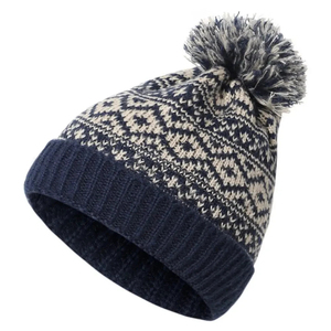 Unisex Knitted Beanie Hat With Pom Pom Geometric Pattern Black Gray <b>Winter</b> <b>Cap</b> Casual Style For Adults 56-58CM Head - Product Image 3