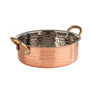 Wholesale Handcrafted Hammered Copper Casserole Pot with Brass Handles Serving Pot for Hotels and Restaurants Indian Tableware - Product Image 1
