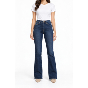 Jean en denim taille haute coupe bootcut pour femme - Bleu foncé, style boyfriend, tailles XS-6XL - Product Image 1