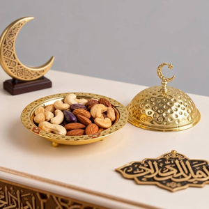Plateau de service en métal au design tropical pour dattes, noix, bonbons et fruits secs, idéal pour la table, la maison, l'Aïd et le Ramadan - Product Image 2