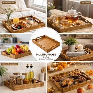 Plateau de rangement rectangulaire en bois, finition vernie, design minimaliste, utilisation sur table, compatible lave-vaisselle, multifonction, simple niveau, poli - Product Image 5