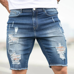 Shorts en jean décontractés et respirants pour homme, coupe droite, effet vieilli, en coton, style vintage, pour l'été - Product Image 3