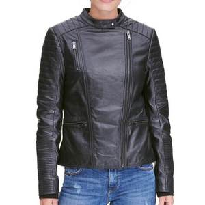 Chaquetas negras para mujer con logotipo personalizado, chaqueta transpirable para invierno, abrigo moderno de cuero, chaqueta bomber genuina, estilo urbano. - Product Image 5