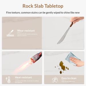 Tavolo da Pranzo Elegante da 63 Pollici con Piano in Pietra Sinterizzata/Marmo/Porcellana e Gambe in Lega di Alluminio Grigie per Cucina/Soggiorno - Product Image 4