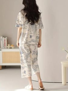 Women’s Printed Cotton Sleepwear Set Round Neck Half Sleeve Top & <b>Pyjama</b> Pants Soft Comfy Night Suit - Product Image 3