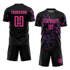 ชุดฟุตบอลแบบซับลิเมชั่นสีดำชมพูฟ้าอ่อน  แบบกำหนดเองได้  ชุดกีฬาฟุตบอลระบายอากาศได้ดี สำหรับทีม - Product Image 2