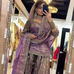 Premium Women's Traditional Ethnic Suit Party Wear with Elegant Twill Gold Net <b>Top</b> Plazzo Dupatta for <b>Festivals</b> - Product Image 1