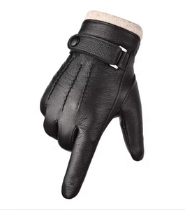 ถุงมือหนังแท้คุณภาพสูงสำหรับผู้ชาย ถุงมือขับรถหนังแกะสีดำบุขนสัตว์อุ่นสำหรับฤดูหนาว พร้อมสายรัดข้อมือปรับได้ - Product Image 2