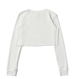 ONE TEN APPARELS Men's White Long Sleeve Crop <b>Top</b> Knitted Cotton O-Neck Casual Sweatshirt with Front Logo Print - Product Image 3