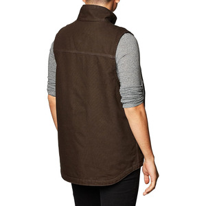 Men's <b>Brown</b> Canvas Stand Collar <b>Vest</b> Zipper Closure Windproof Casual Outerwear Autumn Solid Design Pockets - Product Image 2