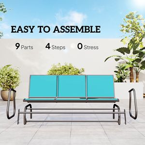 3-Person Outdoor Patio Glider Bench Breathable Mesh Fabric with 3 Seats Blue Metal <b>Frame</b> Porch Glider <b>Swing</b> - Product Image 5