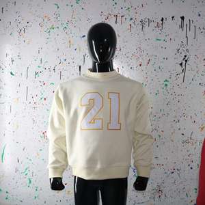 21 CREAM <b>Mock</b> <b>Neck</b> Sweatshirt 100% WHITE Applique Embroidery wide <b>neck</b> Sweatshirt Finer Threads - Product Image 1
