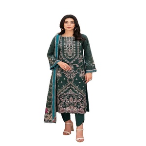 Robe Anarkali brodée pour femmes, ensemble 3 pièces, style pakistanais et indien, pur coton, design ethnique moderne pour les mariages et les fêtes - Product Image 1