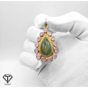 Pendentif en saphir serti de diamants, charme rond, bijoux en argent sterling 925 - Product Image 2