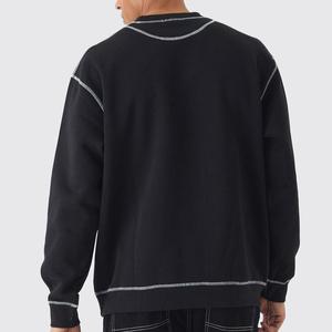 Sweat-shirt à col rond pour homme, surdimensionné, couleur unie, tricoté, 100% coton, style minimaliste, vêtements d'automne - Product Image 2