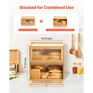 Contenitore per Pane in Bambù di Grande Capacità, Organizzatore da Cucina, Portapane in Legno Stile Rustico per Pane Fatto in Casa - Product Image 4