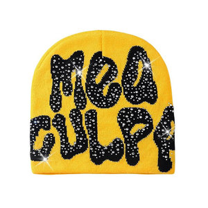 Hot Selling Unisex Street Style Knitted Beanie <b>Caps</b> With Rhinestone Casual <b>Winter</b> Warm Lightweight Breathable Skull <b>Caps</b> - Product Image 6