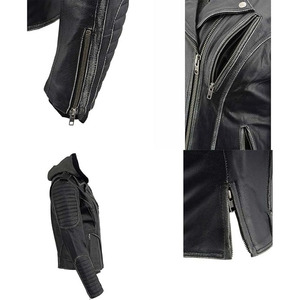 SAMROZ SPORTS Black Leather Rub-Off Leather Jacket with Hoodie for Women - Product Image 2