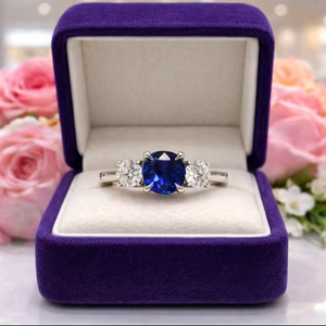 แหวนหมั้นพลอยไพลินธรรมชาติทรงกลม เงินแท้ 925 แหวนสัญญาสำหรับเจ้าสาว สำหรับผู้หญิงทุกขนาด - Product Image 1