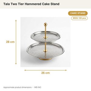 Handmade SS304 <b>Two</b>-<b>Tier</b> Hammered <b>Cake</b> <b>Stand</b> 26 cm Steel Gold Rod Home Decor for Weddings and Hotels - Product Image 4