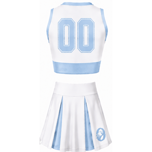 Ensemble d'uniformes de cheerleading sublimés blanc et bleu clair sans manches – Haut et jupe athlétiques pour équipe – Tenue de sport pour entraînement et performance - Product Image 2
