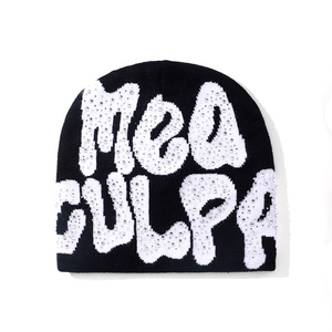 Bling Rhinestone Letter Graphic Beanie <b>Winter</b> Warm Knitted Skull <b>Cap</b> <b>for</b> <b>Men</b> & Women - Product Image 3