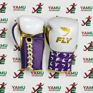 Guantes de Boxeo de Cuero Genuino de Alta Calidad en Oferta, Color Morado y Blanco con Cordones, para Entrenamiento y Combate - Product Image 4