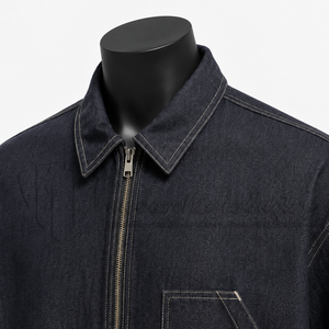 Veste décontractée surdimensionnée en jean sergé vintage à manches courtes et fermeture éclair pour homme avec poche utilitaire – Collection Printemps - Product Image 6