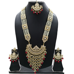 Indian Stylish Layered Pearl Rani Haar Long Kundan Necklace Jewellery Set Wedding Engagement Party Gift Antique Gold Plated - Product Image 2