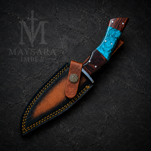 Cuchillo Táctico Portátil de Caza con Hoja Fija de Acero de Damasco y Cobre, con Funda y Mango de Resina de Palisandro, para Camping y Actividades al Aire Libre - Product Image 4