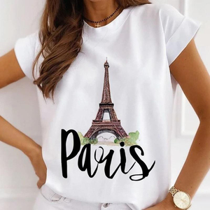 Camiseta de Verano con Cuello Redondo y Manga Corta Estampada para Mujer, Talla Grande, Holgada, Personalizada - Product Image 5