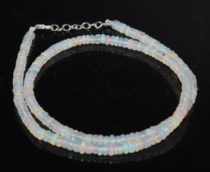 Collier en opale de feu éthiopienne AAA, 4 mm, 15 pouces, perles rondes lisses, collier en pierre - Product Image 1