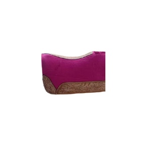 Western Horse Felt Saddle Pad Pink Suede with Brown Floral Tooled Leather <b>Trim</b> Contoured Riding Blanket for Equestrian Tack - Product Image 3
