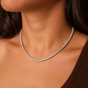 Chaîne tennis unisexe en diamants CZ de 3 mm, collier de joaillerie fine à superposition, en argent sterling, or et platine, avec diamants ronds brillants - Product Image 2