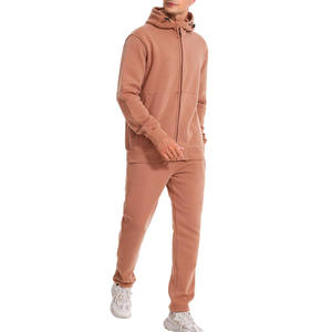 Premium Plain Mens <b>Brown</b> Tracksuit Full Zip Hoodie And Jogger <b>Set</b> Winter Sports <b>Gym</b> Running Wear Custom Wholesale Private Label - Product Image 1