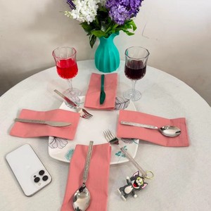 Serviettes de table de luxe en coton biologique respirant, faites à la main, couleur rose poudré, pour dîner de mariage et restaurant - Product Image 1