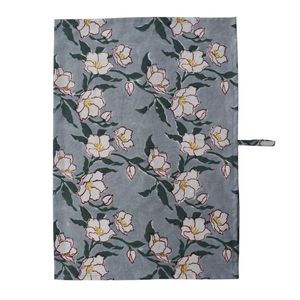 Paños de Cocina de Algodón Estampados a Mano, 50x70 cm, Rectangulares, con Diseño Floral, Grises y Blancos con Flores - Product Image 1