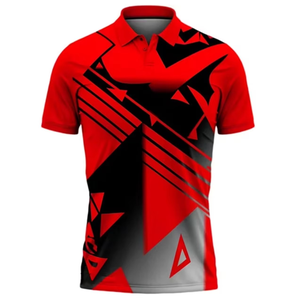 Polo à manches courtes pour homme, imprimé géométrique, rouge, noir, gris, séchage rapide, polyester, coupe sportive, ajustée - Product Image 1