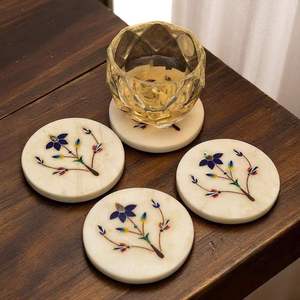 Handmade Marble Inlay Coasters Crafted by Indian Artisans With Elegant Stone Design For Home Decor and Drink Use - Product Image 5