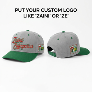 Casquette unisexe en coton maille 280 GSM imperméable toutes saisons, gris-vert, cinq panneaux, avec logo personnalisé et broderie de patch tissé - Product Image 1