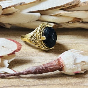 High Demand Vintage <b>Chunky</b> <b>Ring</b> Black Onyx Gold Plated Brass <b>Ring</b> Statement Handmade Boho Jewelry Wholesale <b>Ring</b> for Women - Product Image 3