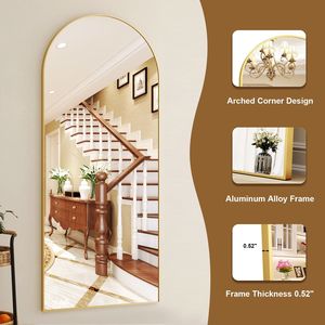 Miroir sur pied arqué pleine longueur 71"x26" avec cadre doré et verre incassable - Product Image 2
